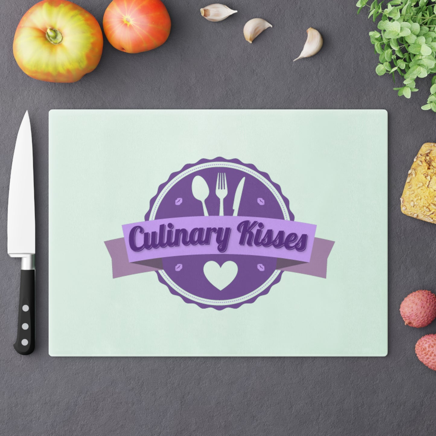 Culinary Kisses Cutting Board, tempered glass